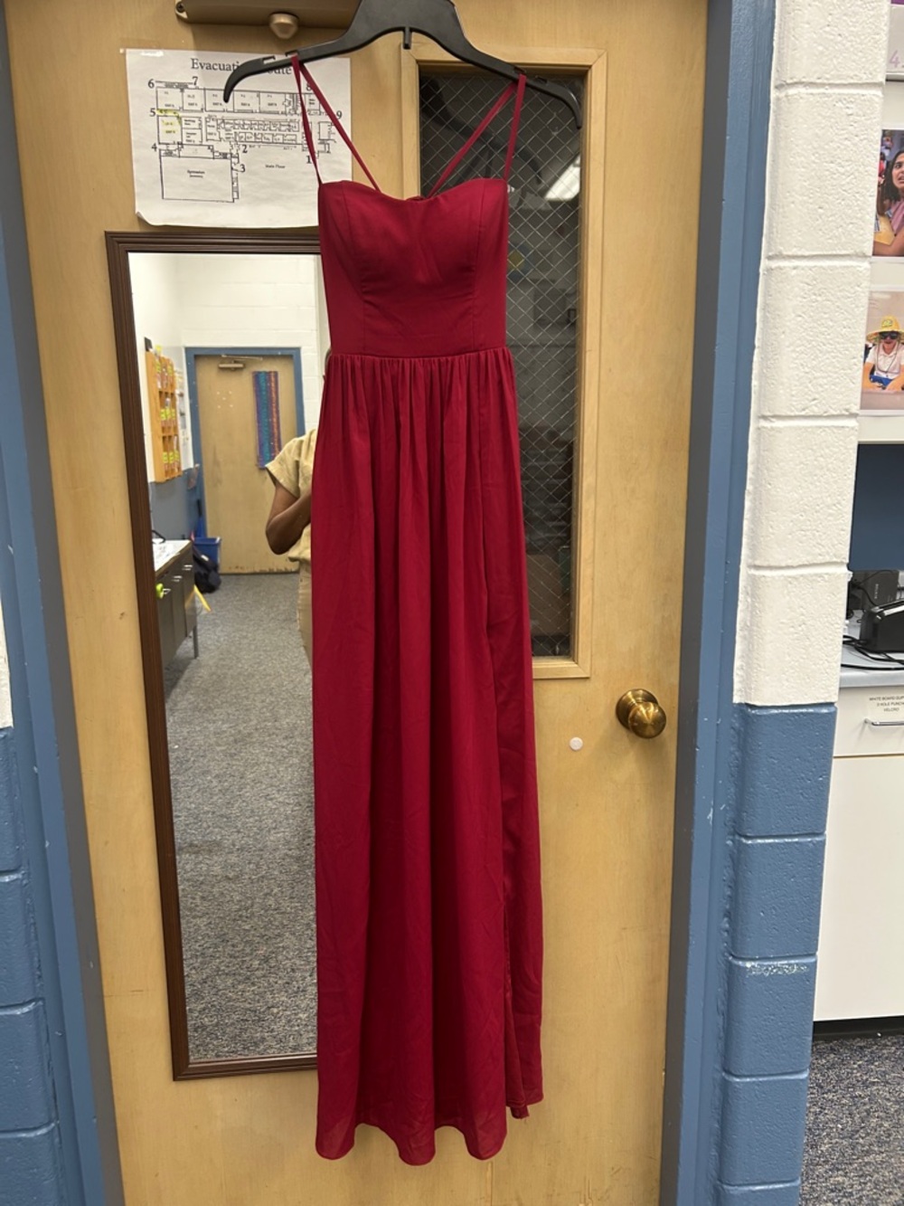 Azazie Red Spaghetti-Strap Maxi Gown